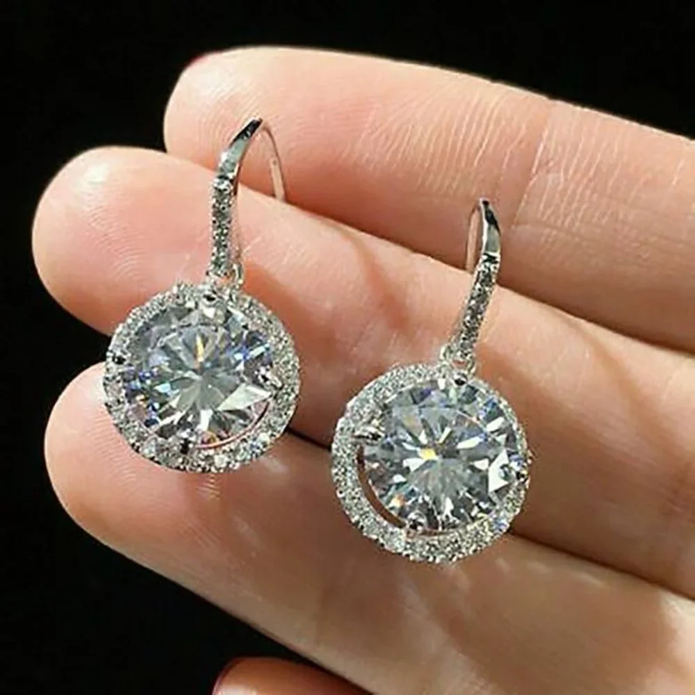 2ct Diamond 18K White Gold Earrings Leverback Womens Sterling Silver Jewelry ct_6